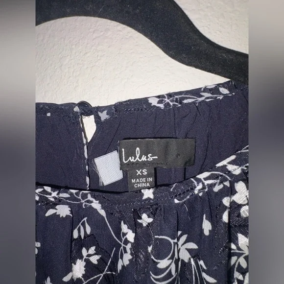 Lulus Too Cute Navy Blue Floral Print Smocked Long Sleeve Mini Dress Size XS - Picture 4 of 6